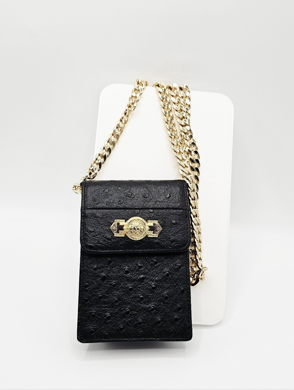 Gianni Versace Sunburst Pouch in Black  Ostrich-embossed Leather